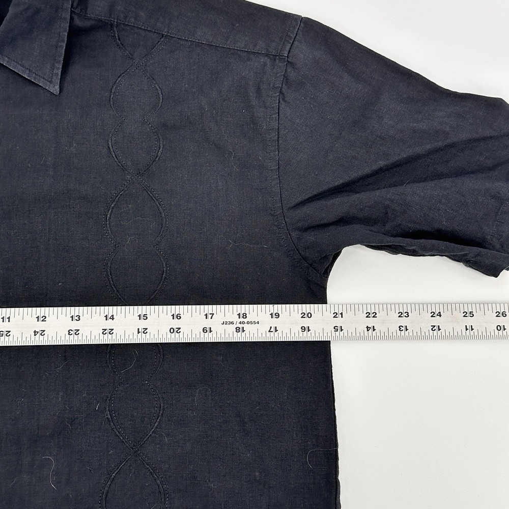 Monte Carlo Men's Short Sleeve Shirt S Black Embroidered Linen Blend Button Up - Picture 6 of 7